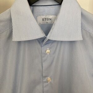 Slim Fit Eton White/Blue Striped Dress Shirt